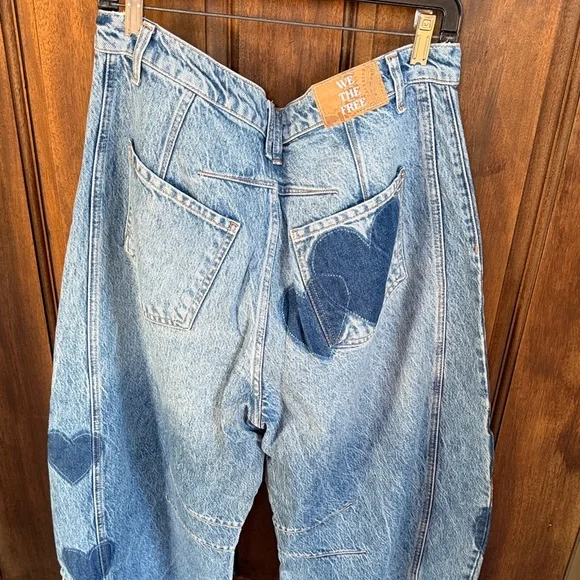 We The Free Light Blue Denim Hearts Barrel Jeans - Picture 7 of 8